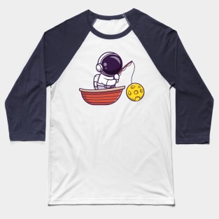 Astronaut Fishing Moon On Boat Cartoon Baseball T-Shirt